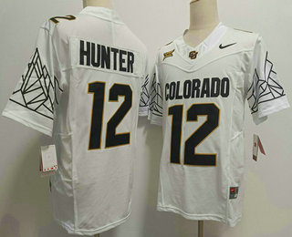 Men's Colorado Buffaloes #12 Travis Hunter White Black 2024 Limited FUSE College Football Jersey