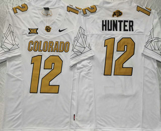 Men's Colorado Buffaloes #12 Travis Hunter White Gold With XII Patch FUSE Vapor Stitched Jersey