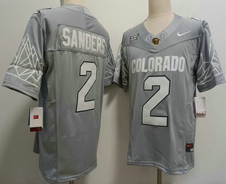 Men's Colorado Buffaloes #2 Shedeur Sanders Grey White Number 2024 Limited FUSE College Football Jersey