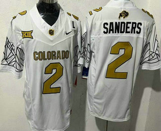 Men's Colorado Buffaloes #2 Shedeur Sanders Limited White With L Patch 2024 College Football Jersey