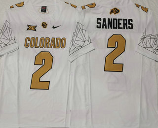 Men's Colorado Buffaloes #2 Shedeur Sanders White Gold With XII Patch FUSE Vapor Stitched Jersey