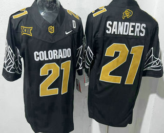 Men's Colorado Buffaloes #21 Shedeur Sanders Black Gold With D Patch FUSE Vapor Stitched Jersey