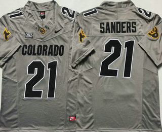 Men's Colorado Buffaloes #21 Shedeur Sanders Grey Limited FUSE Team Logos College Football Jersey