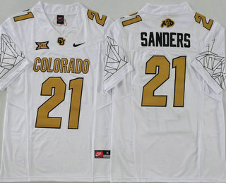 Men's Colorado Buffaloes #21 Shedeur Sanders White Gold 2024 Limited FUSE College Football Jersey