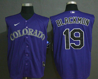 Men's Colorado Rockies #19 Charlie Blackmon Purple 2020 Cool and Refreshing Sleeveless Fan Stitched MLB Nike Jersey