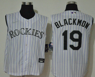 Men's Colorado Rockies #19 Charlie Blackmon White 2020 Cool and Refreshing Sleeveless Fan Stitched MLB Nike Jersey