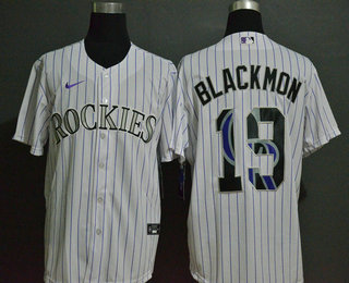 Men's Colorado Rockies #19 Charlie Blackmon White Team Logo Stitched MLB Cool Base Nike Jersey