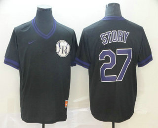 Men's Colorado Rockies #27 Trevor Story Black Nike Cooperstown Collection Legend V Neck Jersey