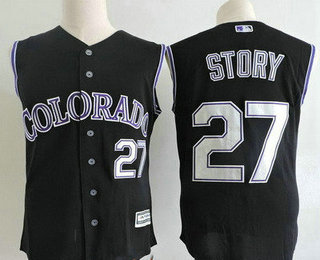 Men's Colorado Rockies #27 Trevor Story Black Vest Sleeveless Stitched MLB Majestic Cool Base Jersey