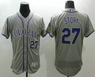 Men's Colorado Rockies #27 Trevor Story Grey Flexbase 2016 MLB Player Jersey