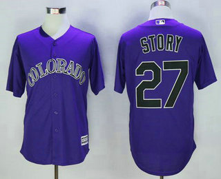 Men's Colorado Rockies #27 Trevor Story Purple New Cool Base Jersey