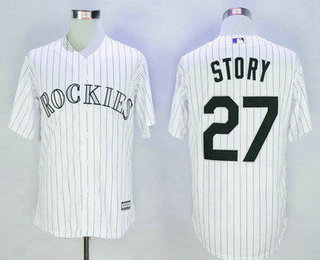 Men's Colorado Rockies #27 Trevor Story White Home Stitched MLB Majestic Cool Base Jersey