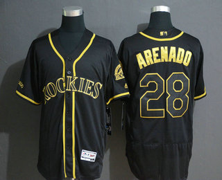 Men's Colorado Rockies #28 Nolan Arenado Black Gold Stitched MLB Flex Base Jersey