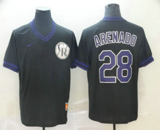 Men's Colorado Rockies #28 Nolan Arenado Black Nike Cooperstown Collection Legend V Neck Jersey