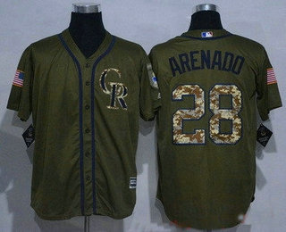 Men's Colorado Rockies #28 Nolan Arenado Green Salute to Service Cool Base Stitched MLB Jersey