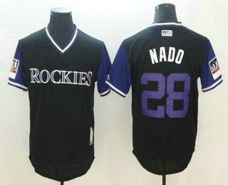 Men's Colorado Rockies #28 Nolan Arenado Nado Majestic Black-Purple 2018 Players' Weekend Authentic Jersey