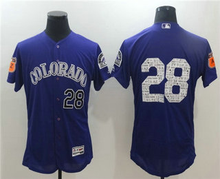 Men's Colorado Rockies #28 Nolan Arenado No Name Purple 2017 Spring Training Stitched MLB Majestic Flex Base Jersey