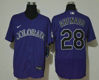 Men's Colorado Rockies #28 Nolan Arenado Purple Stitched MLB Flex Base Nike Jersey