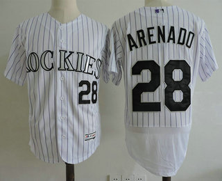 Men's Colorado Rockies #28 Nolan Arenado White Pinstripe Home Flex Base Baseball Jersey