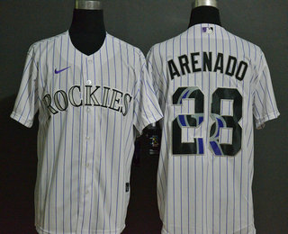 Men's Colorado Rockies #28 Nolan Arenado White Team Logo Stitched MLB Cool Base Nike Jersey