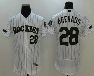 Men's Colorado Rockies #28 Nolan Arenado White with Green Memorial Day Stitched MLB Majestic Flex Base Jersey