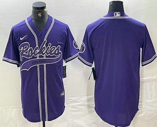 Men's Colorado Rockies Blank Purple With Patch Cool Base Stitched Baseball Jersey