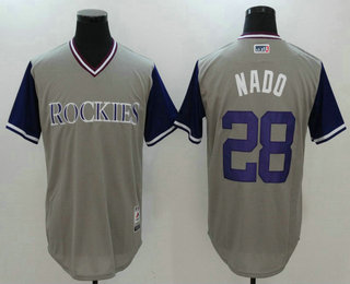 Men's Colorado Rockies Nolan Arenado #28 Nado Majestic Gray 2017 Little League World Series Players Weekend Stitched Nickname Jersey