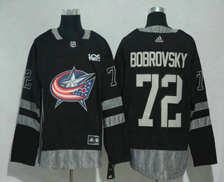Men's Columbus Blue Jackets #72 Sergei Bobrovsky Black 100th Anniversary Adidas Stitched NHL 2017 Hockey Jersey
