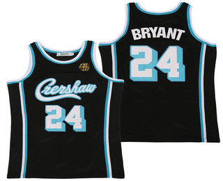 Men's Crenshaw #24 Kobe Bryant Black With KB Patch Swingman Throwback Jersey