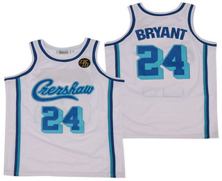 Men's Crenshaw #24 Kobe Bryant White With KB Patch Swingman Throwback Jersey