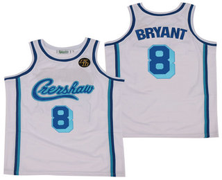 Men's Crenshaw #8 Kobe Bryant White With KB Patch Swingman Throwback Jersey