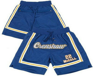 Men's Crenshaw High School #22 Quincy McCall Blue Just Don Shorts