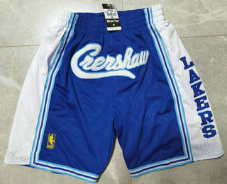 Men's Crenshaw Lakers Blue Swingman Stitched NBA Shorts