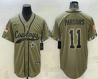 Men's Dallas Cowboys #11 Micah Parsons 2022 Olive Salute to Service Cool Base Stitched Baseball Jersey