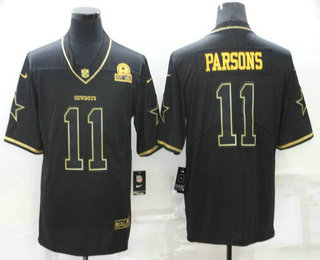 Men's Dallas Cowboys #11 Micah Parsons Black 60th Seasons Patch Golden Edition Stitched NFL Nike Limited Jersey