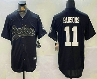 Men's Dallas Cowboys #11 Micah Parsons Black Cool Base Stitched Baseball Jersey