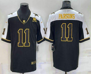 Men's Dallas Cowboys #11 Micah Parsons Black Gold Thanksgiving With Patch Stitched Jersey