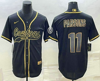 Men's Dallas Cowboys #11 Micah Parsons Black Gold With Patch Cool Base Stitched Baseball Jersey