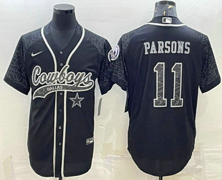 Men's Dallas Cowboys #11 Micah Parsons Black Reflective With Patch Cool Base Stitched Baseball Jersey