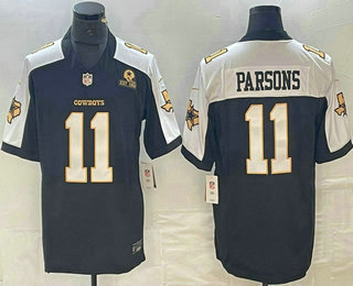 Men's Dallas Cowboys #11 Micah Parsons Black Gold Thanksgiving FUSE Vapor Limited Stitched Jersey