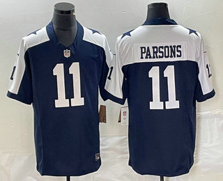 Men's Dallas Cowboys #11 Micah Parsons Blue Thanksgiving FUSE Vapor Limited Stitched Jersey