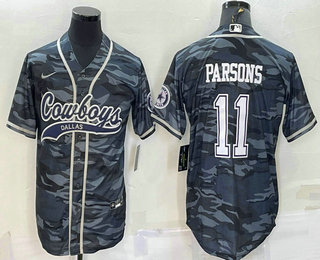 Men's Dallas Cowboys #11 Micah Parsons Grey Camo With Patch Cool Base Stitched Baseball Jersey