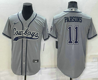 Men's Dallas Cowboys #11 Micah Parsons Grey Stitched Cool Base Nike Baseball Jersey