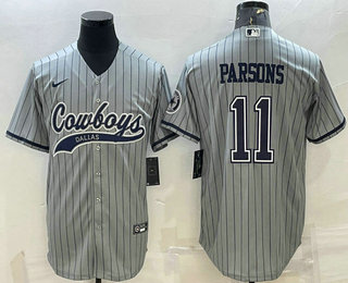 Men's Dallas Cowboys #11 Micah Parsons Grey With Patch Cool Base Stitched Baseball Jersey