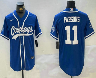 Men's Dallas Cowboys #11 Micah Parsons Light Blue Stitched Cool Base Nike Baseball Jersey