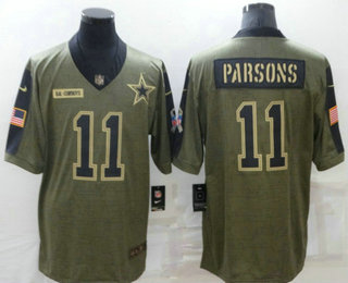 Men's Dallas Cowboys #11 Micah Parsons Limited Olive 2021 Salute To Service Jersey