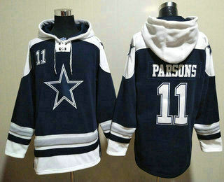 Men's Dallas Cowboys #11 Micah Parsons Navy Blue Ageless Must Have Lace Up Pullover Hoodie