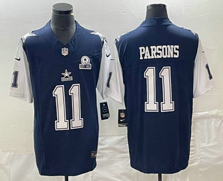 Men's Dallas Cowboys #11 Micah Parsons Navy Blue FUSE Vapor Thanksgiving 1960 Patch Limited Stitched Jersey