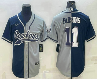 Men's Dallas Cowboys #11 Micah Parsons Navy Blue Grey Two Tone With Patch Cool Base Stitched Baseball Jersey