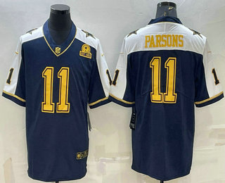 Men's Dallas Cowboys #11 Micah Parsons Navy Gold Edition With 1960 Patch Limited Stitched Football Jersey